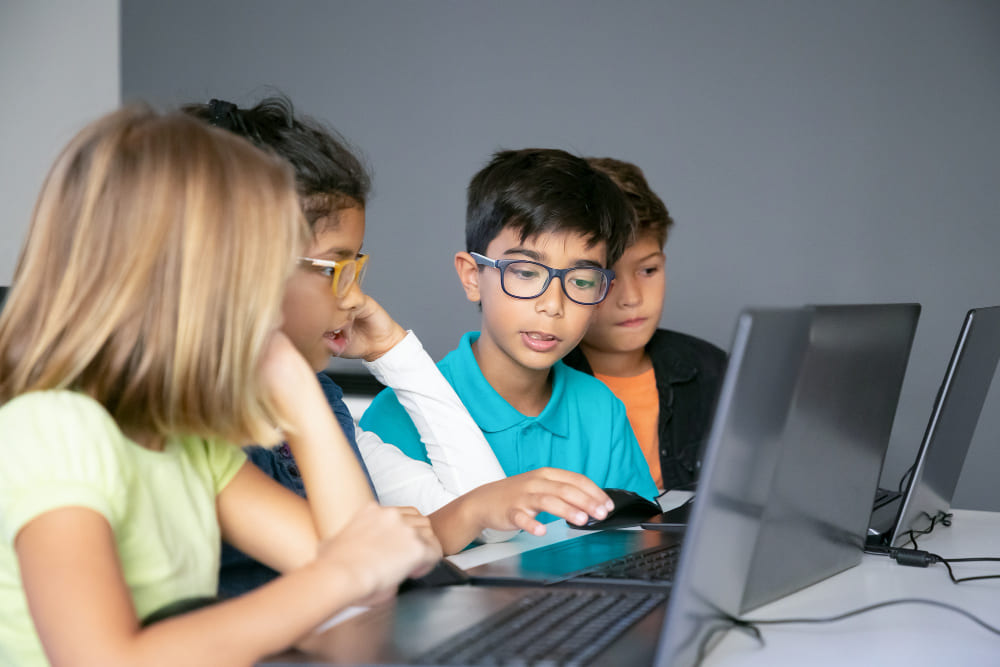 Students using technology in classroom